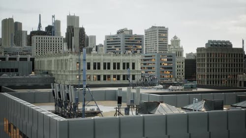The Roof of Building with Skyscrapers View on the City