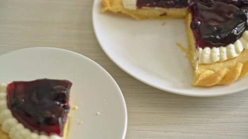 Fresh Blueberry Pie with Whipped Cream Close Up