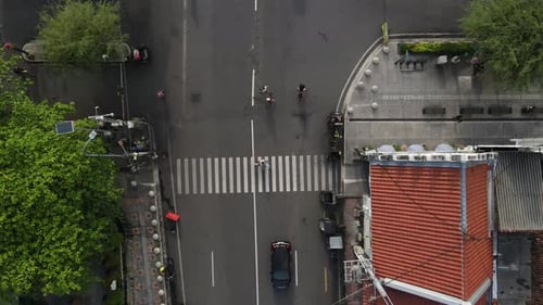 Aerial footage, zebra crossing as a facility for pedestrians to be able to cross the highway