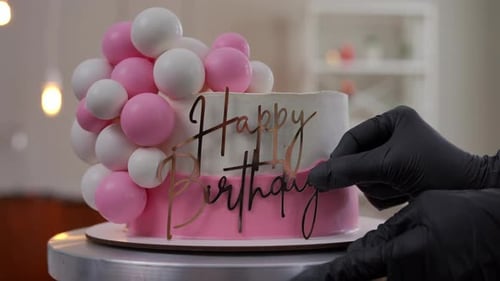 Birthday Cake Decorated with Happy Birthday Topper