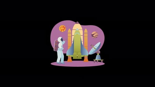 Astronaut mit Rakete in einer kosmischen Umgebung