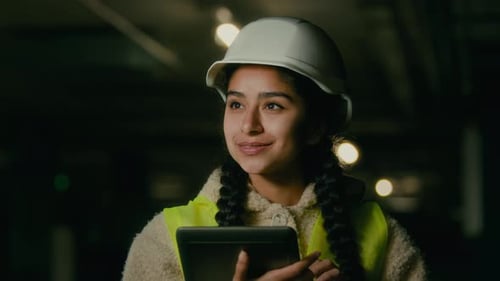 Professional Engineer Architect Technical Supervisor Boss Builder Wearing Hardhat Stand on