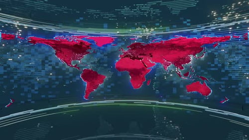 Digital World Map Broadcast Background with Data Flow