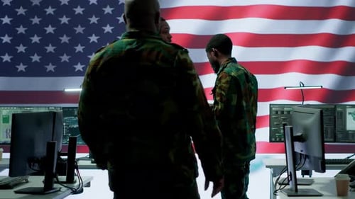 US Soldiers in a High Tech Command Center Protecting Classified Information