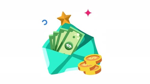 Modern Animated Illustration of Financial Reward in Envelope