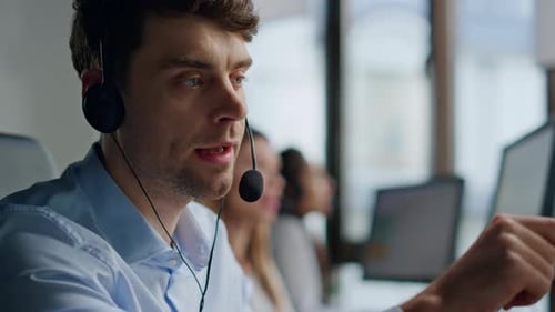 Helpful Customer Service Working Together Professional Support Team in Office