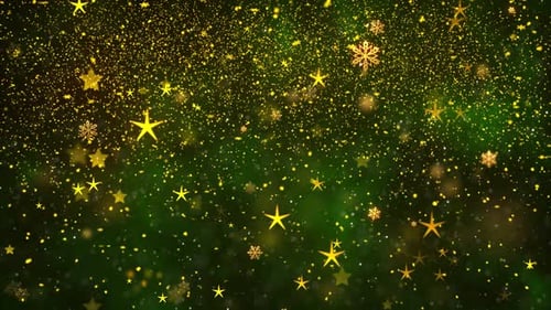 Festive Golden Particle Snowflakes and Stars Falling Loop