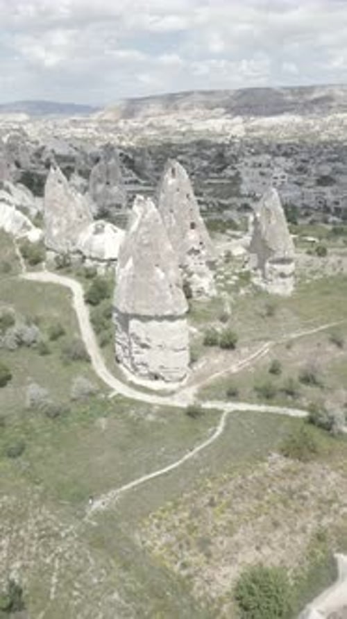 Panoramic view of natural rock formations in Cappadocia, Turkey