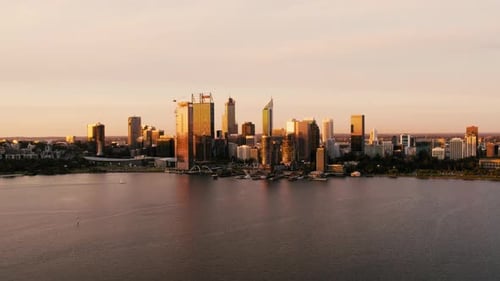 City Skyline Across Vast Waterfront