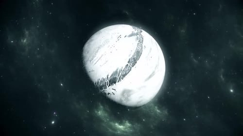 White Textured Planet Rotating in Deep Space