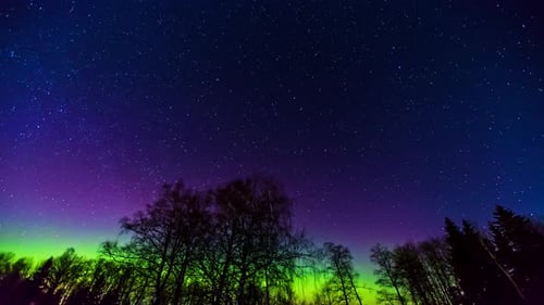 Motion time-lapse of Aurora Borealis, Northern Lights or polar light in beautiful night sky over the