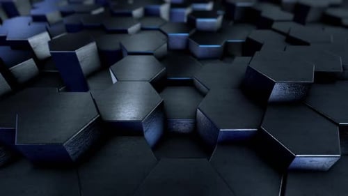Abstract Dark Hexagon Grid with Blue Glow Animation