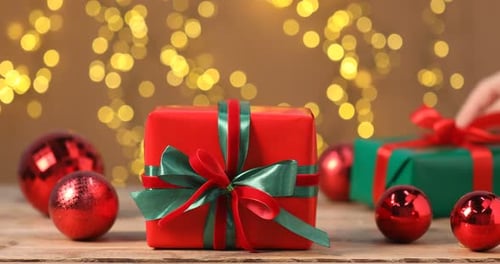 Festive Christmas Gifts with Red and Green Ribbon