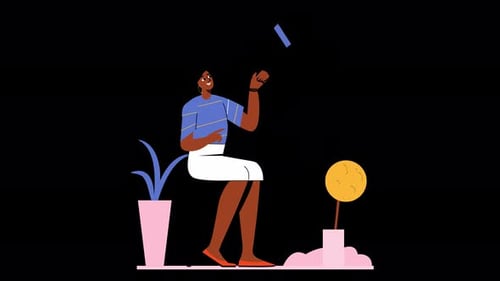 Illustration d'une femme interagissant avec un objet surréaliste