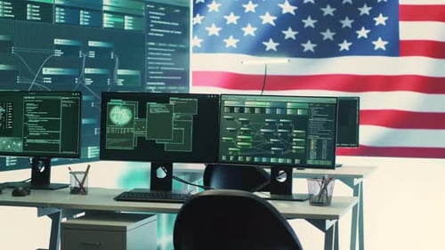 Cyber Security Agency Office with American Flag
