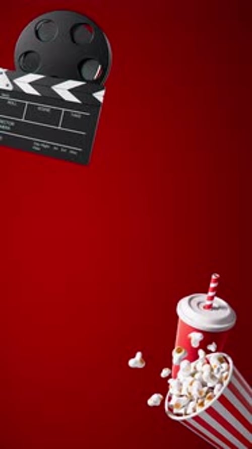 Vertical Cinema Concept Background With Popcorn Soda And Film Reel Copy Space For Text 2