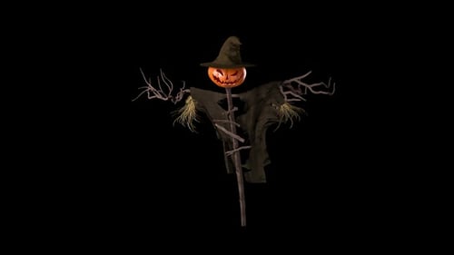 3D Animated Scarecrow with Jack-o'-Lantern Head
