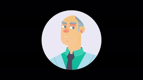 Cartoon character with gray hair and green shirt