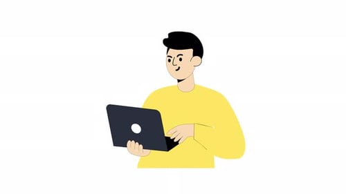 Animated Flat Design Character Using Laptop