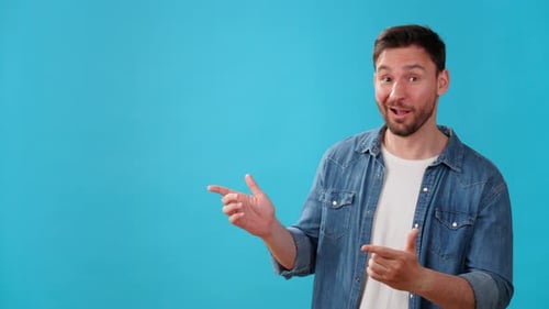 Man Points to the Side with Surprised Expression