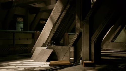 Cinematic Pan Through Dark Futuristic Industrial Interior