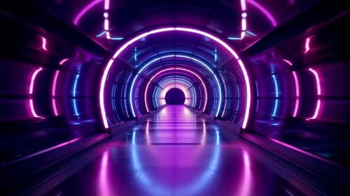 Futuristic Neon Tunnel with Purple and Blue LED Lights