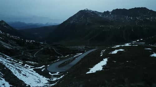 Aerial view of road in mountains, Austria.