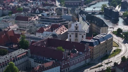 Wrocław Old Town. 4k aerial footage