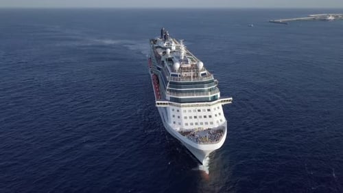 Large cruise ship at sea, Aerial follow footage