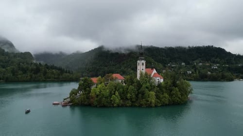 Lake Bled Slovenia drone aerial view