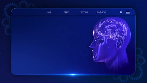 Human face, artificial intelligence concept, AI brain big data digital blue profile made neural netw