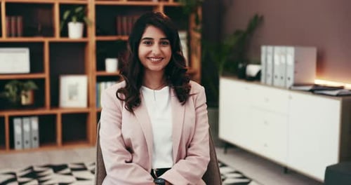 Smile, office and face of businesswoman at finance agency with confidence, accounting and about us