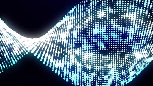Technologischer Hintergrund mit abstraktem digitalem Fluss. Bunte Teilchenwelle