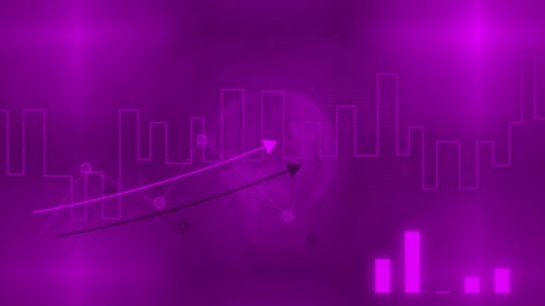 Animated business growth and success, with glow pink color and rising arrow motion background.