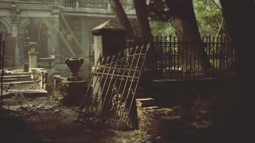 Cinematic Dark Bulgarian Structure with Stone Stairs and Deep Shadows