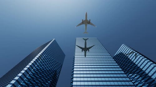 Skyscrapers And Plane in business district