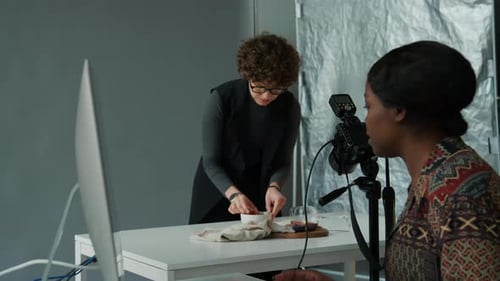 Food Stylist and Photographer Working in Studio