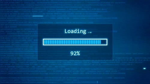 Digital Loading Progress Bar Animation with Code Background, System Processing and Completion