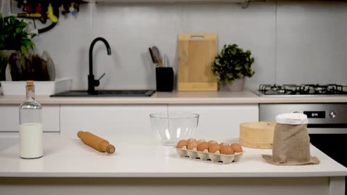 Baking Ingredients Arranged on Kitchen Counter