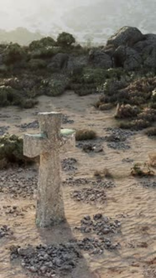 A Solitary Cross Standing Tall in the Middle of a Barren Desert Landscape