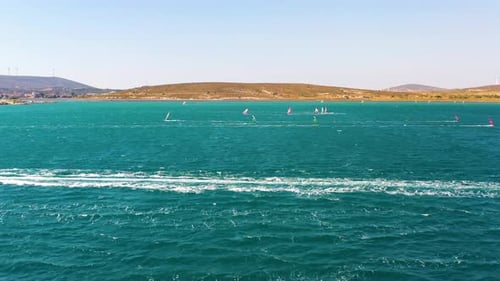Drone shot of windsurfers - High quality footage of windsurfers in İzmir Çeşme