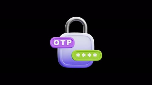 3D Animated Padlock Icon with Password and OTP Labels