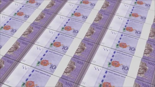 Stacks of Malaysian Ringgit Banknotes Seamless Loop