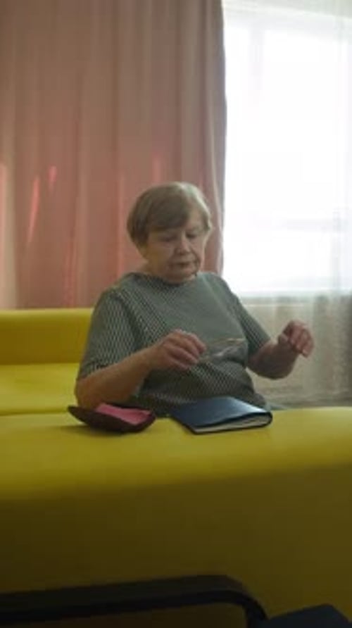 Elderly Woman Managing Home Finances and Reading a Book