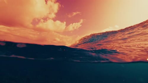 Underwater view of the breaking ocean wave