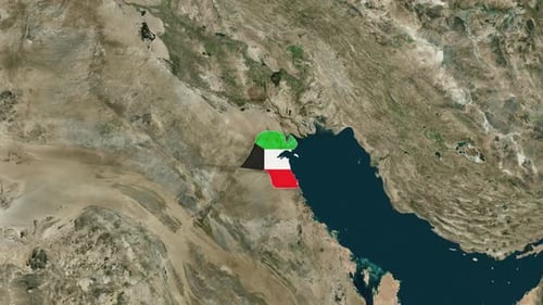 World Map Zoom to Kuwait with Flag Overlay