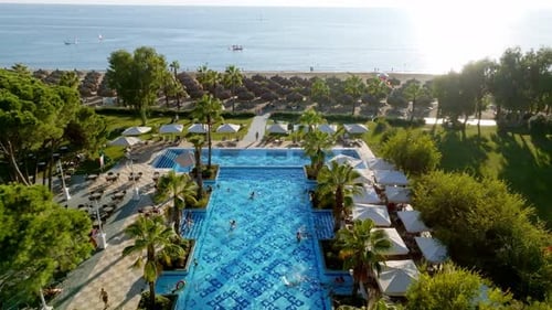 Aerial View of the Outdoor Swimming Pool in a Luxury Hotel