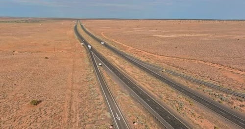 This is a Panoramic View of an American Highway Located in the West in a Desert Environment Near San
