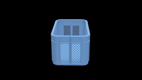Rotating 3D Blue Plastic Storage Crate Animation