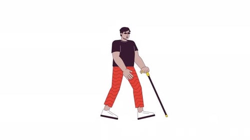 Übergewichtiger arabischer Mann mit Gehstocklinie 2D-Charakteranimation